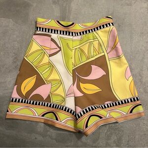 Zara High Waisted Shorts Dressy Bright Funky Shorts Yellow Green XS